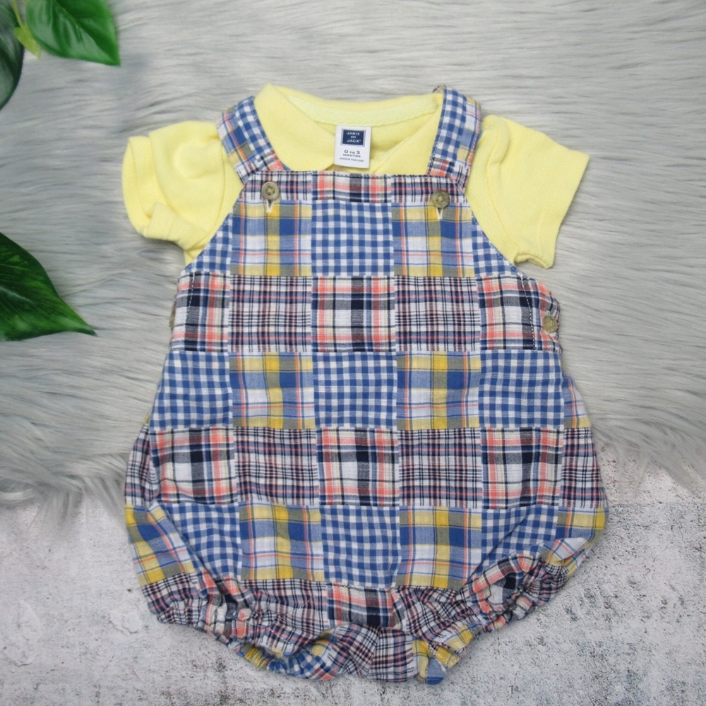Janie And Jack 2Pc Romper & Polo Onesie Set Baby Size 0-3 Months